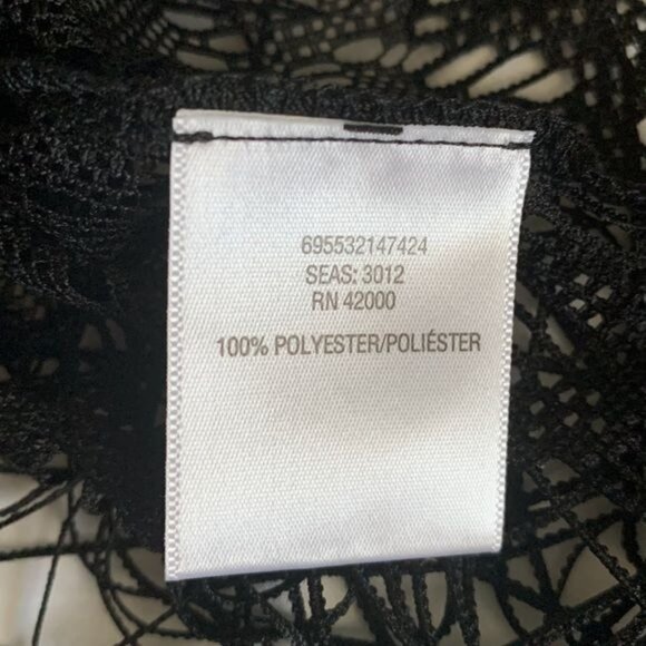 Black Crochet Fringe Tank Top 1X By Bongo 100% Polyester Sleeveless Semi-Sheer B - Picture 2 of 5